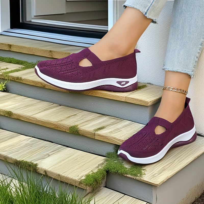 Zapatillas slip-on transpirables de malla para mujer, flats casuales tipo ballet en negro