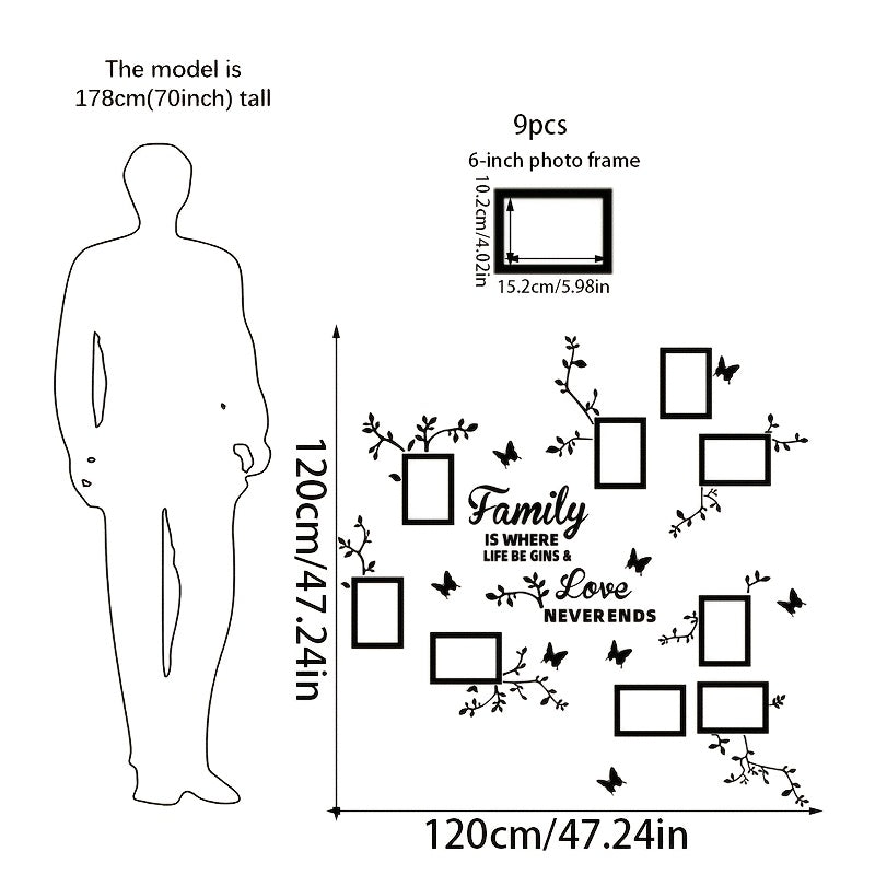 Akril devor bezaklari uchun stikerlar to'plami, gullar, shoxlar, kapalaklar va foto ramkalar bilan, uy, ofis devorlarini o'zingiz bezash uchun DIY