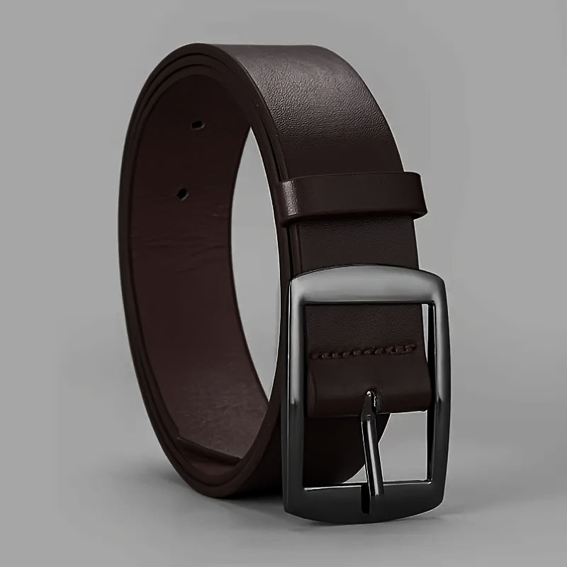 Men's Black PU Leather Belt with Smooth Alloy Buckle for Casual Daily Wear