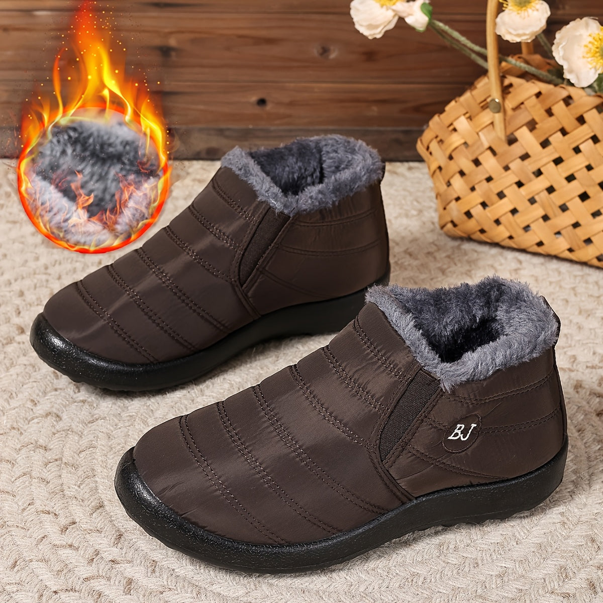 Женские зимние снегоступы с флисовой подкладкой, без шнурков, с противоскользящей подошвой из EVA