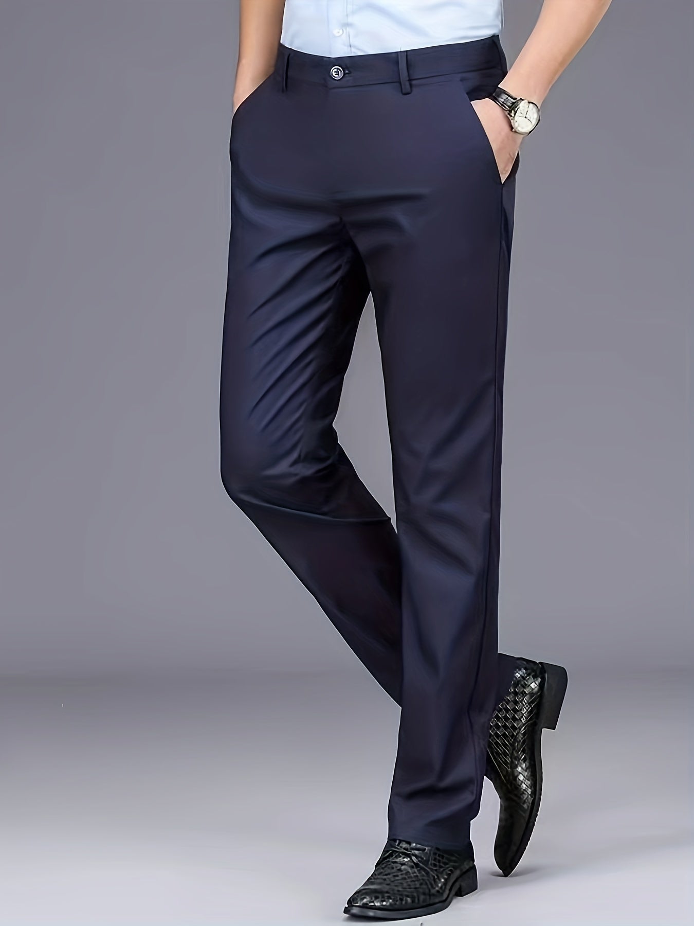 Men's Straight Leg Suit Pants Polyester Solid Casual Formal Autumn Winter