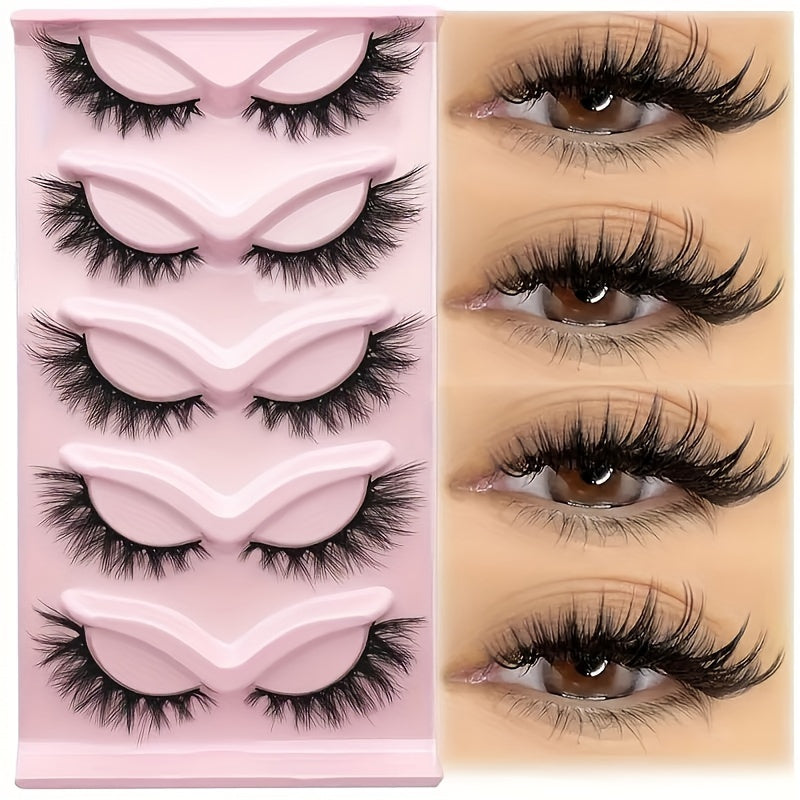 Women Luxurious Cat Eye False Eyelashes 5 Pairs Multi-layered Reusable Dense