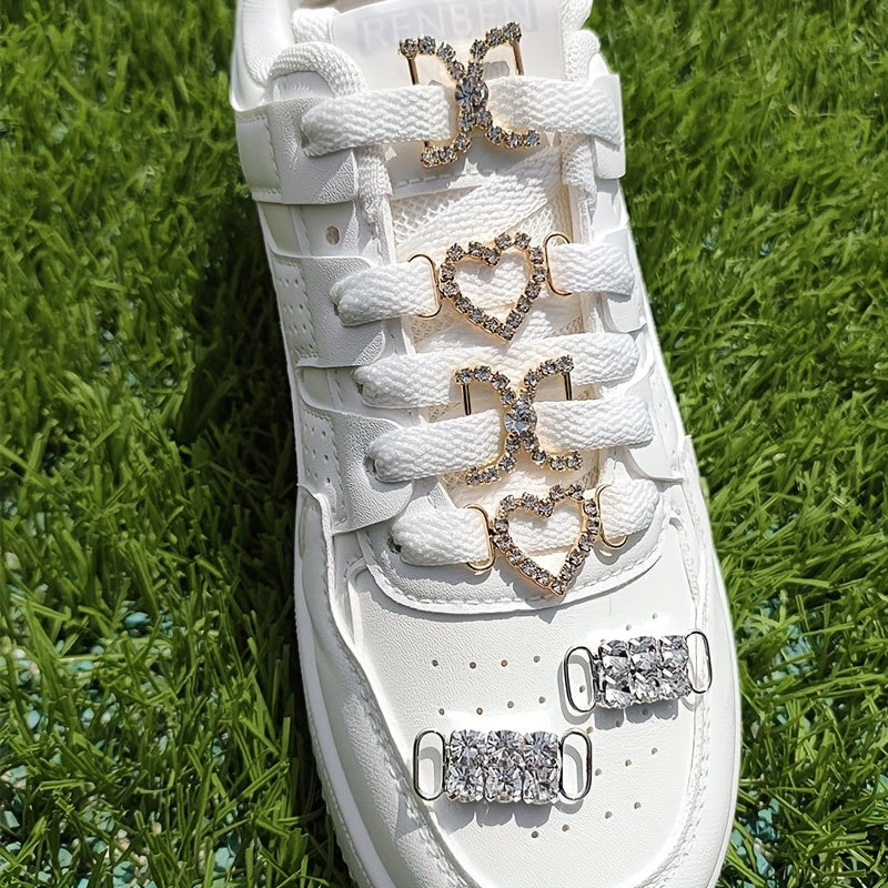 Unisex Metal Heart-Shaped Shoe Buckle Charms Rhinestone Accessories