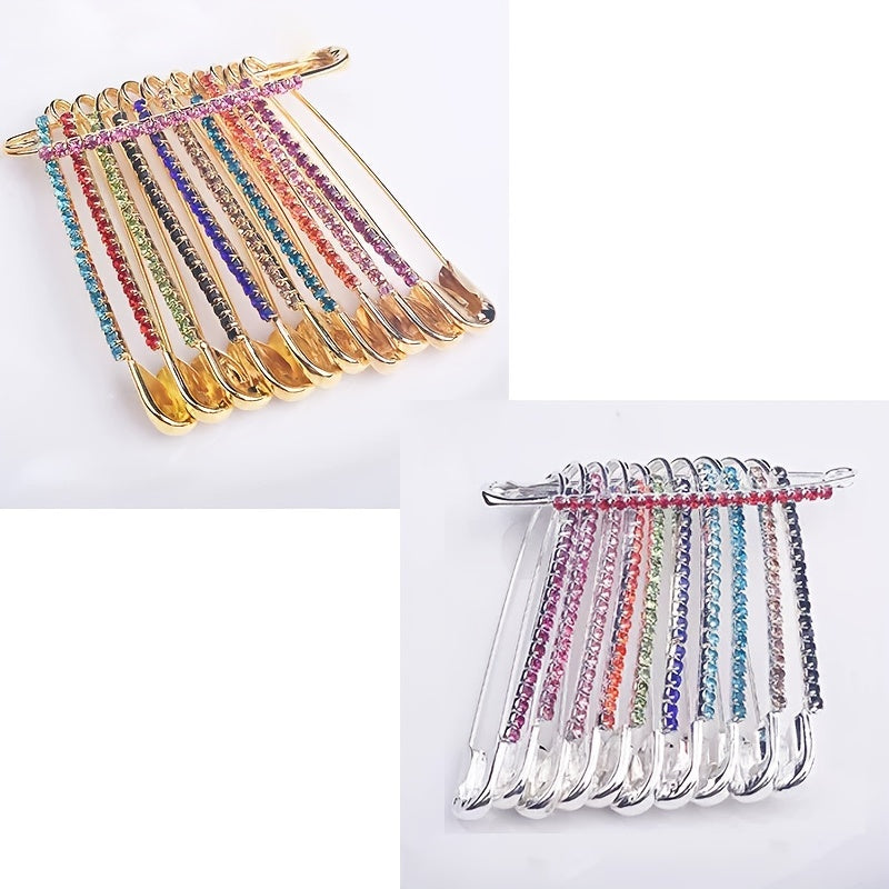 Set of 11 Colorful Rhinestone Brooches Pins for Women Sweaters Scarves Hats Jewelry