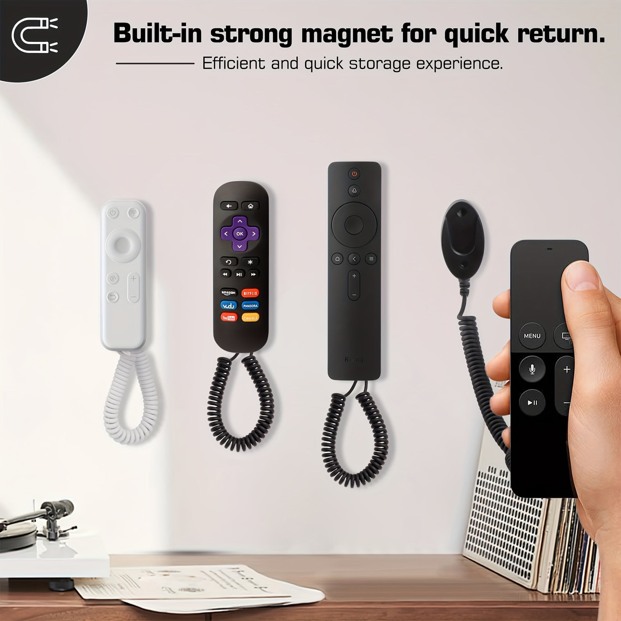 Remote Control Lock with Curly String Leash and Wall Mount Holder for TV Box and Air Conditioner Remotes