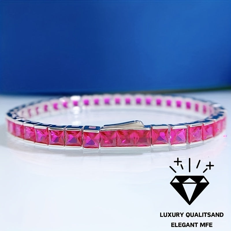 Ayollar uchun Princess-Cut Ko'k Toshlar bilan Sterling Silver Tennis Bilezik