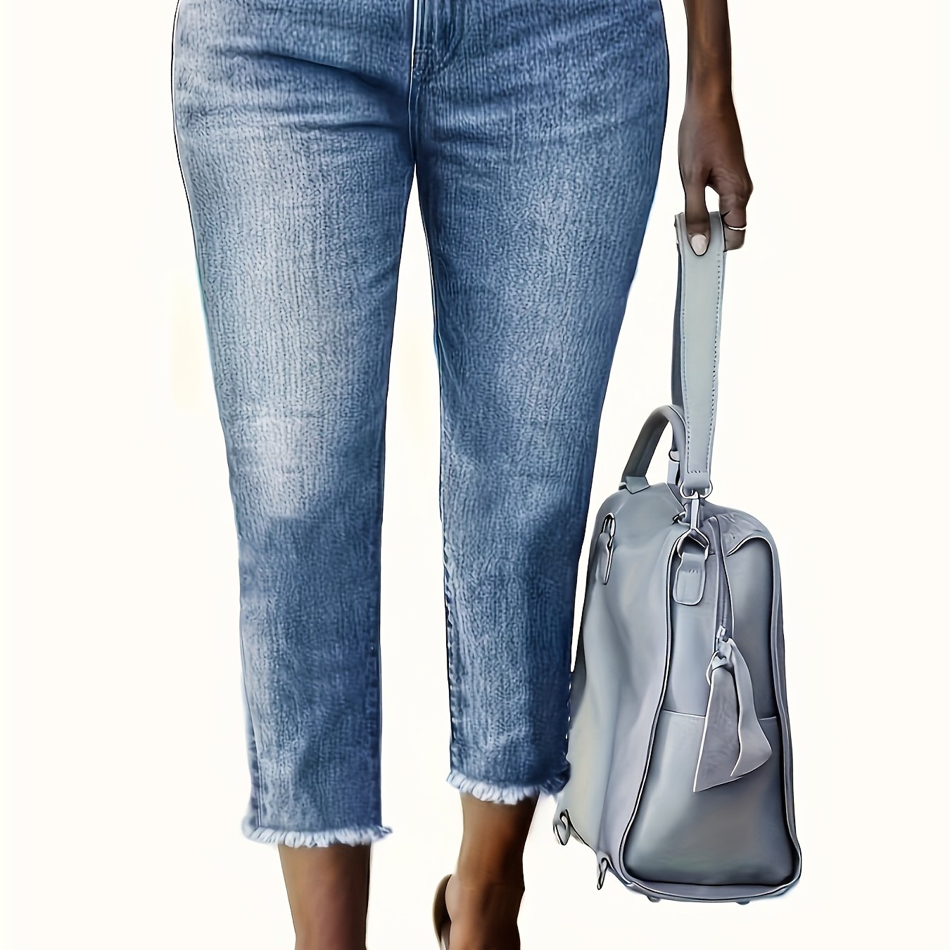 Women's Plus Size Elastic Embroidered Seven-Eighth Pants Wide Leg Black