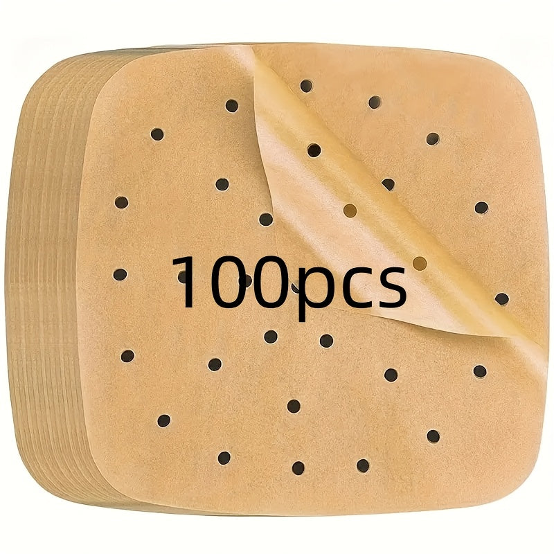 Pack of 50 100 Unbleached Heavy-Duty Perforated Parchment Paper Liners for Air Fryer Oven Steamer