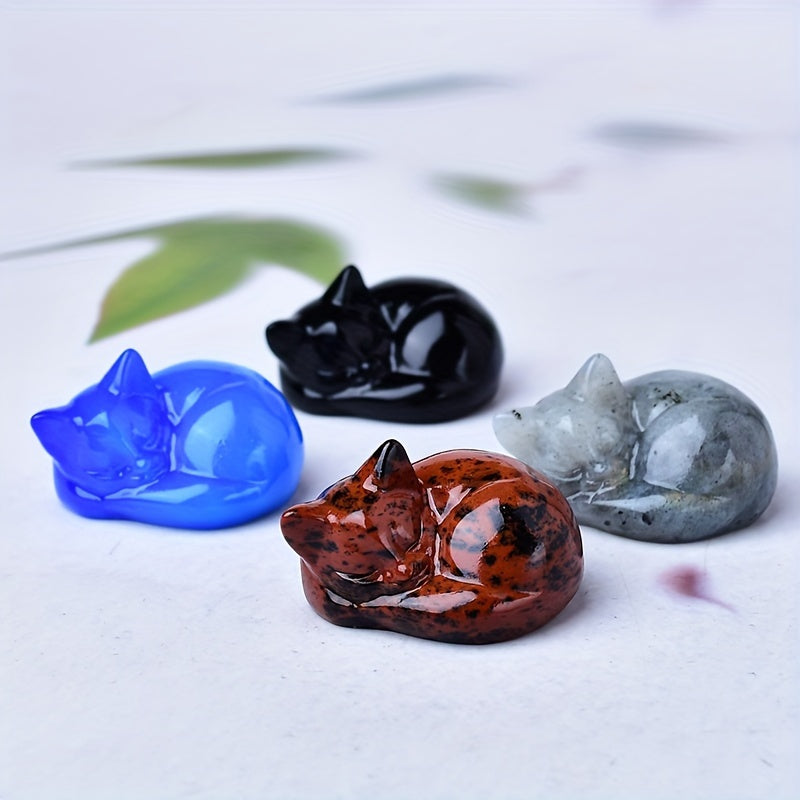 Figura de cristal de gato durmiente tallada en cuarzo natural, decoración para el hogar, regalo, 3.81cm