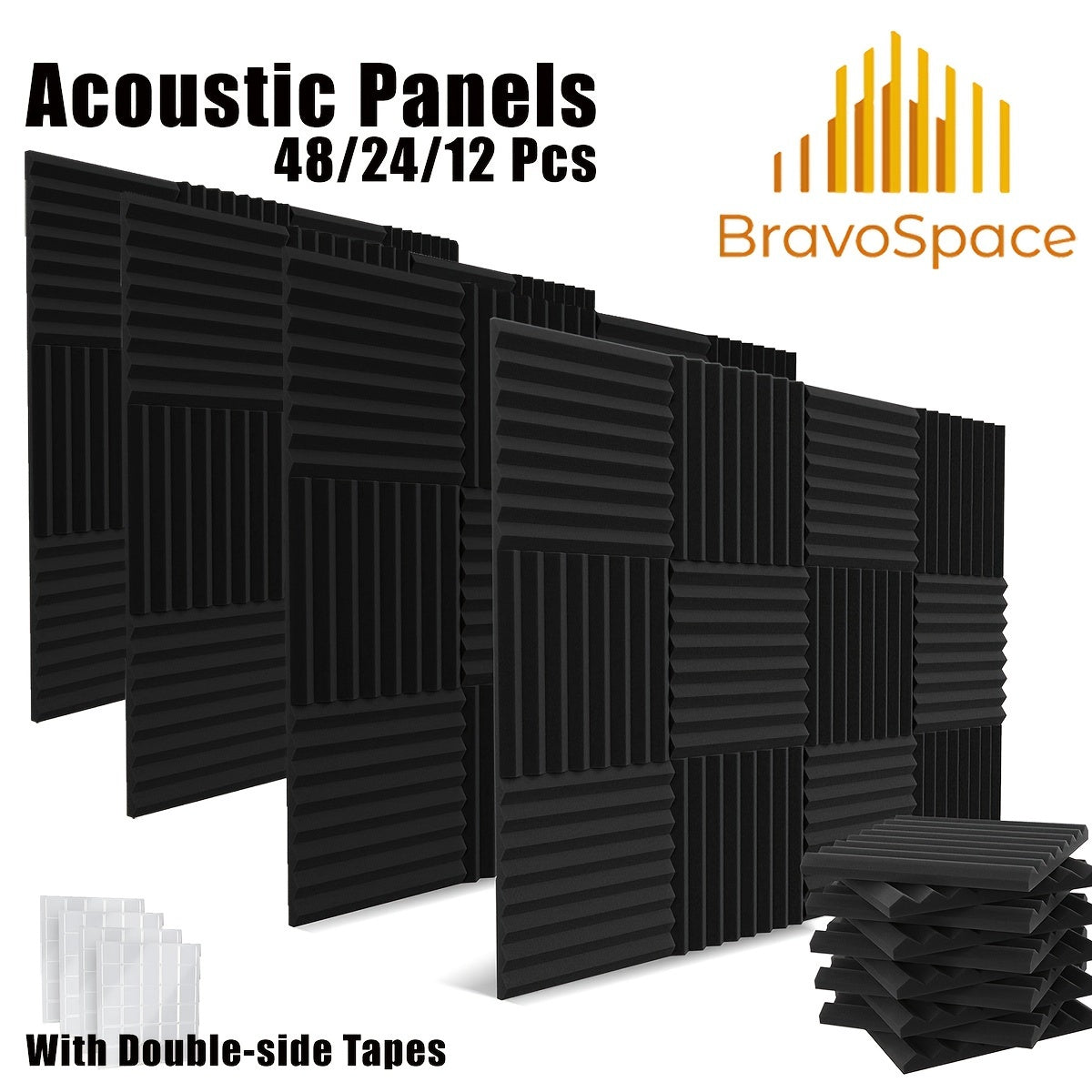 Acoustic Foam Panels Black 30.48cm Soundproofing Noise Reduction for Recording Studio