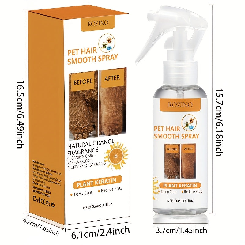 Pet Hair Care Spray 100ml Deodorizes Smoothens Non-Greasy for Cats Dogs