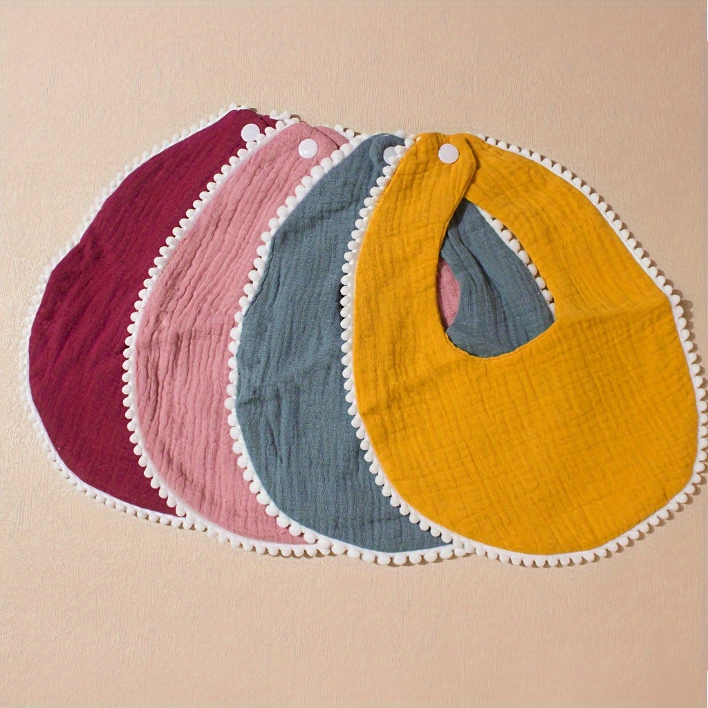 Baby Drool Towels Set of 4 Solid Color Gauze Lace Baby Bibs for Girls and Boys