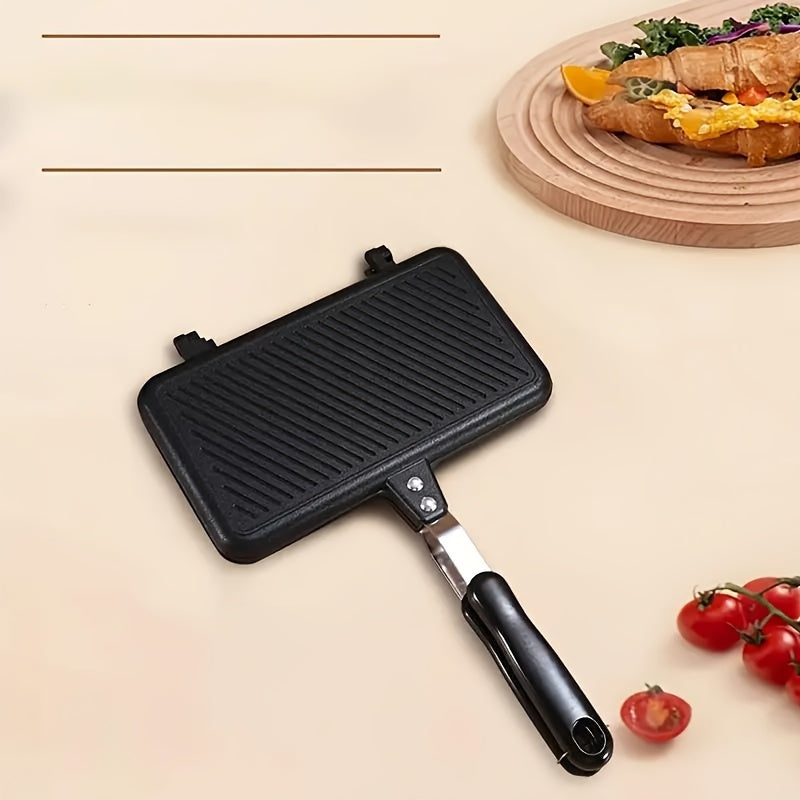 Alüminium ikki tomonlama qovurilgan pan ko‘p funksiyali, yopishmaydigan va ichki va tashqi muhitda turli xil taomlar tayyorlash uchun mos.