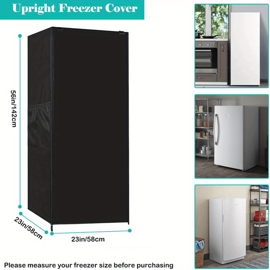 Outdoor Mini Refrigerator Cover Waterproof Black Polyester Dust and Sun Proof Upright Freezer Cover