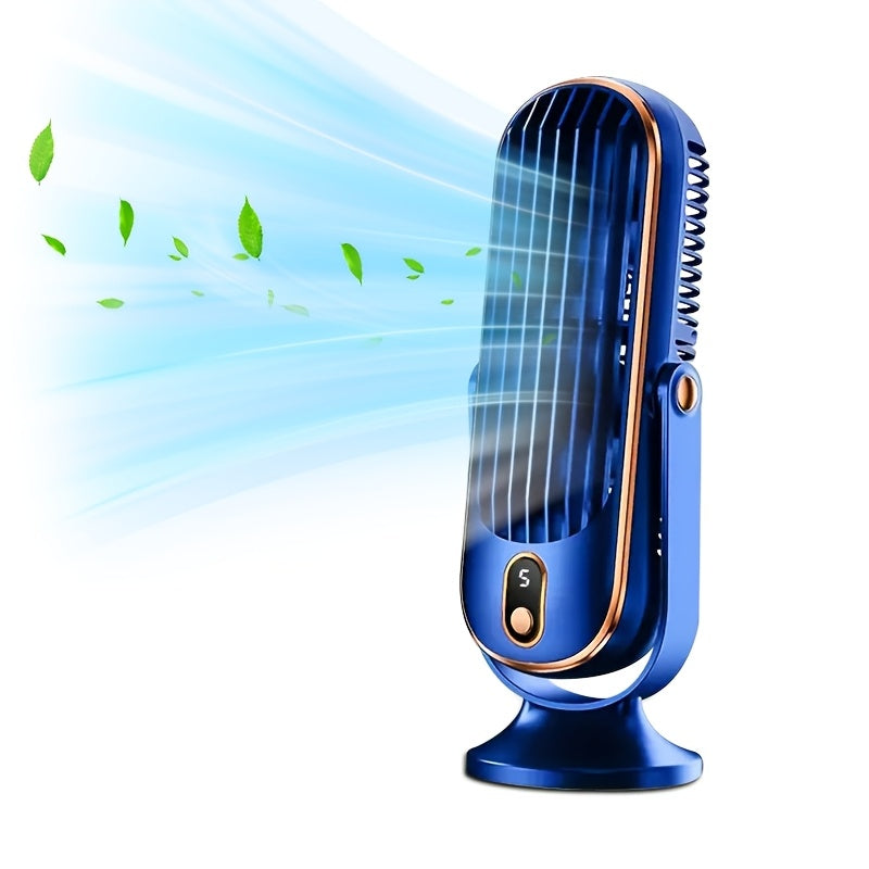 Blue Copper USB Desk Fan with 5-Speed, Rechargeable Battery, Compact