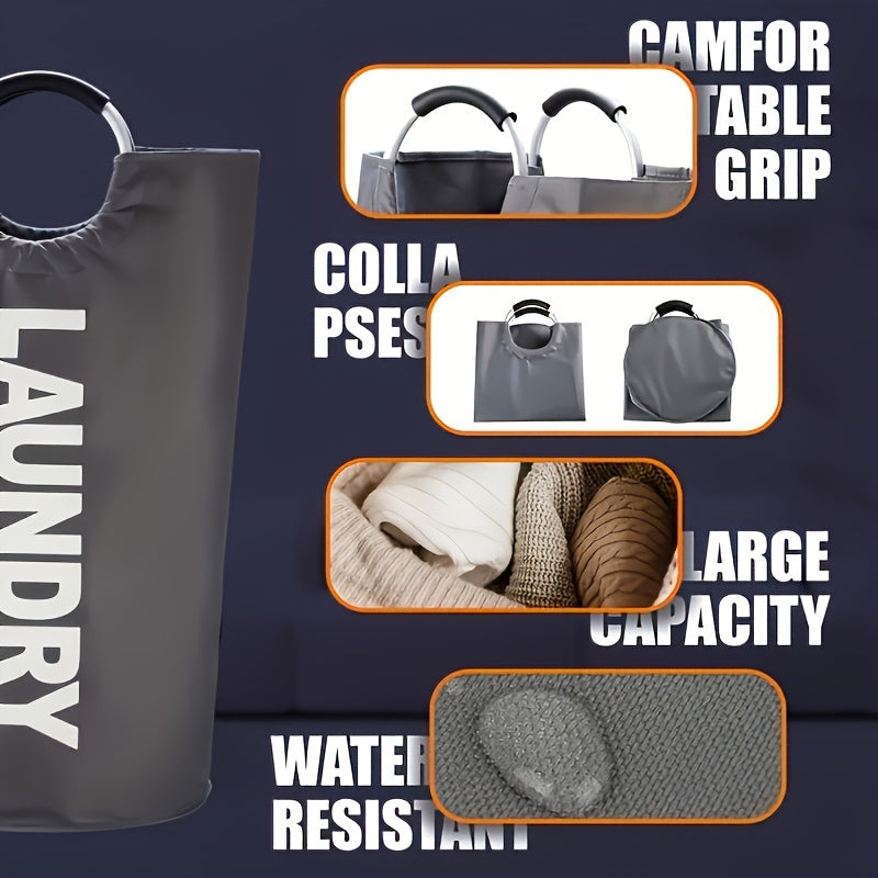 Qora suv o'tkazmaydigan kir yuvish savati 90L yig'iladigan mato qutisi, yostiqlangan tutqichlar bilan