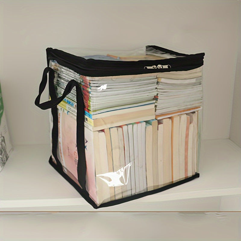 Gran bolsa de almacenamiento de PVC transparente con asas para ropa, juguetes y libros, borde negro