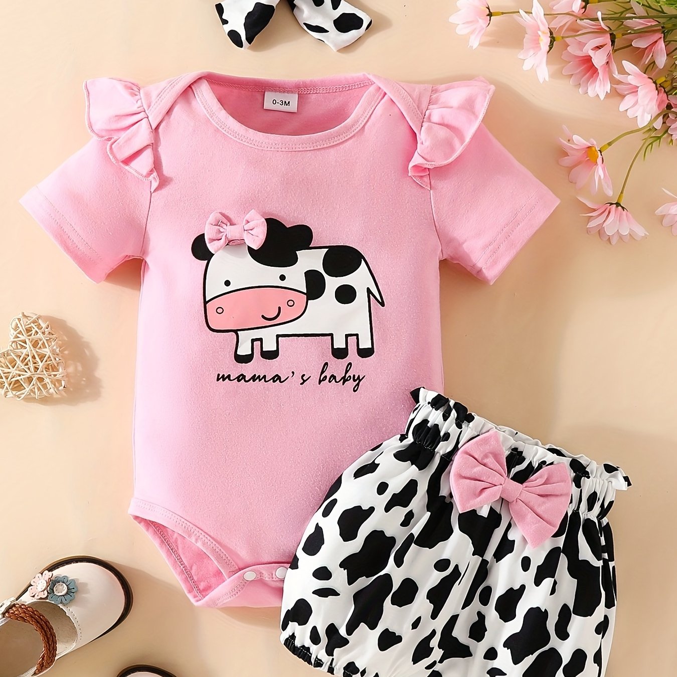 Newborn Girls Summer 3-Piece Clothing Set Letter Top Printed Pants Headband