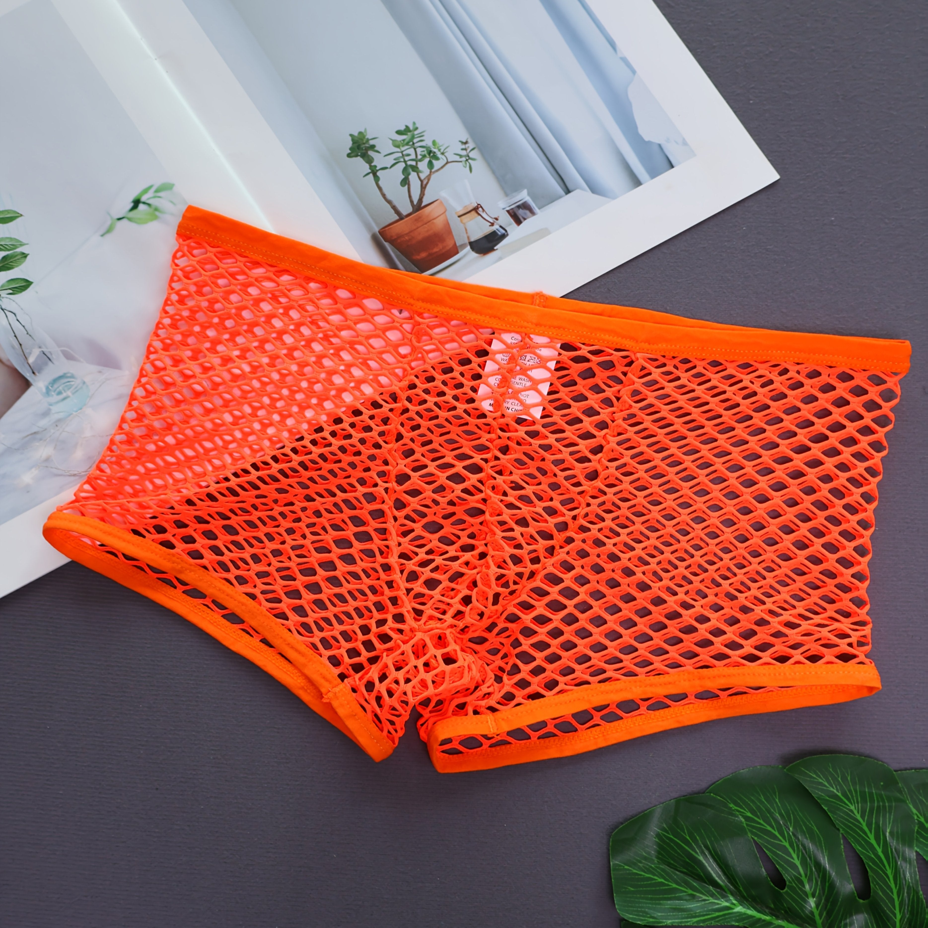 Men's Breathable Mesh Boxer Shorts with Transparent U-Shaped Design