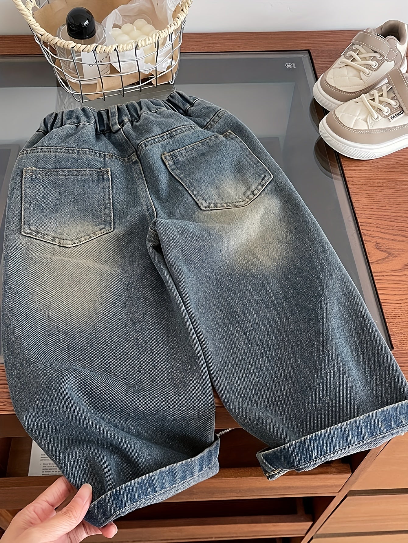 Kids Denim Jeans Wide Leg Cotton Polyester Heart Embroidery Casual All-Season