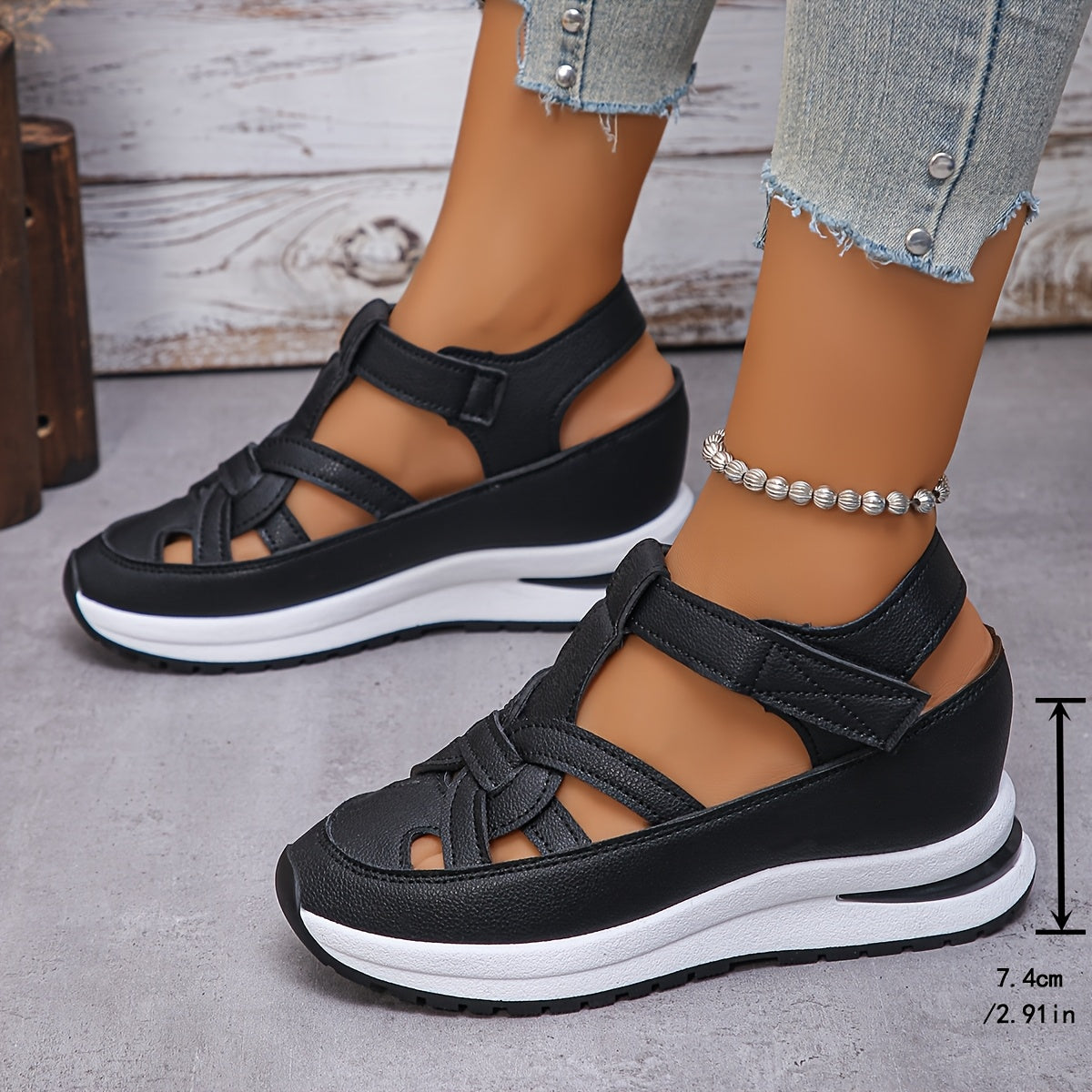 Women's Solid Color Platform Sneakers with Rubber Outsole and Magic Tape Closure