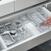 Stackable Clear Drawer Organizer Set in 4 Sizes for Makeup Skincare Stationery Storage