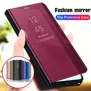 Shockproof Mirror Flip Phone Case for iPhone Models with Stand and Lens Protection