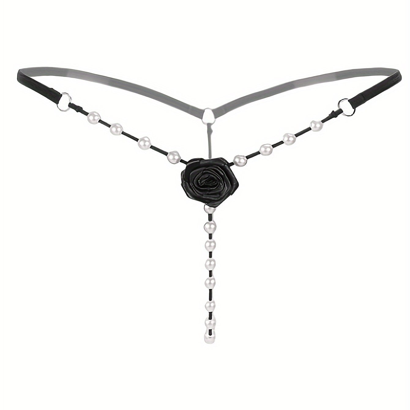 Women's Floral Patch Thongs with Faux Pearl Embellishments Low Waist Open Crotch Lingerie