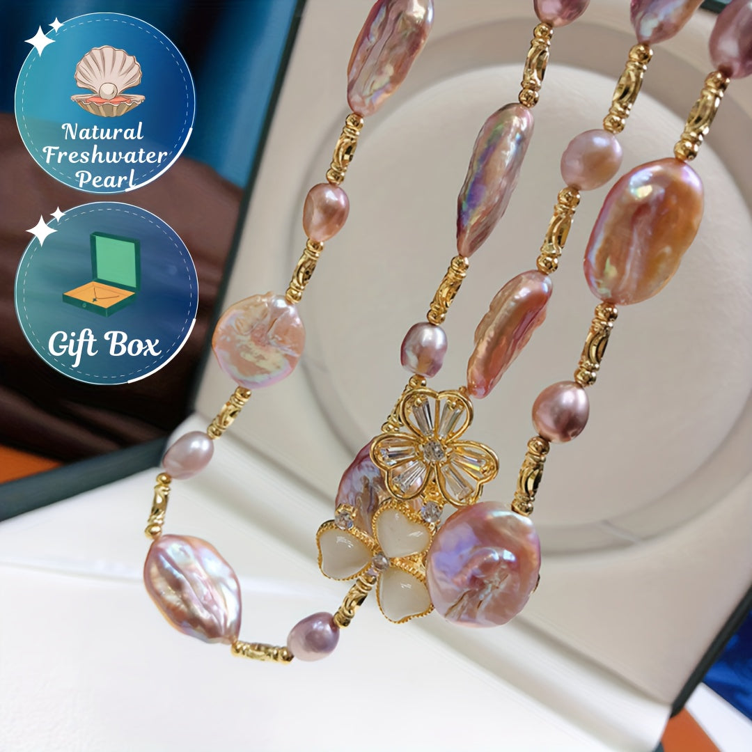 Ayollar uchun Vintage uslubdagi yangi suv marjonlari va sviter zanjiri bilan kapalak tutqichli marjon