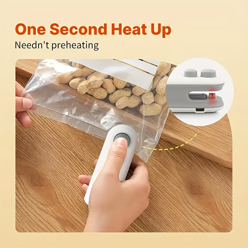 Handheld USB Rechargeable Snack Bag Sealer with Cutter White Food Storage Tool