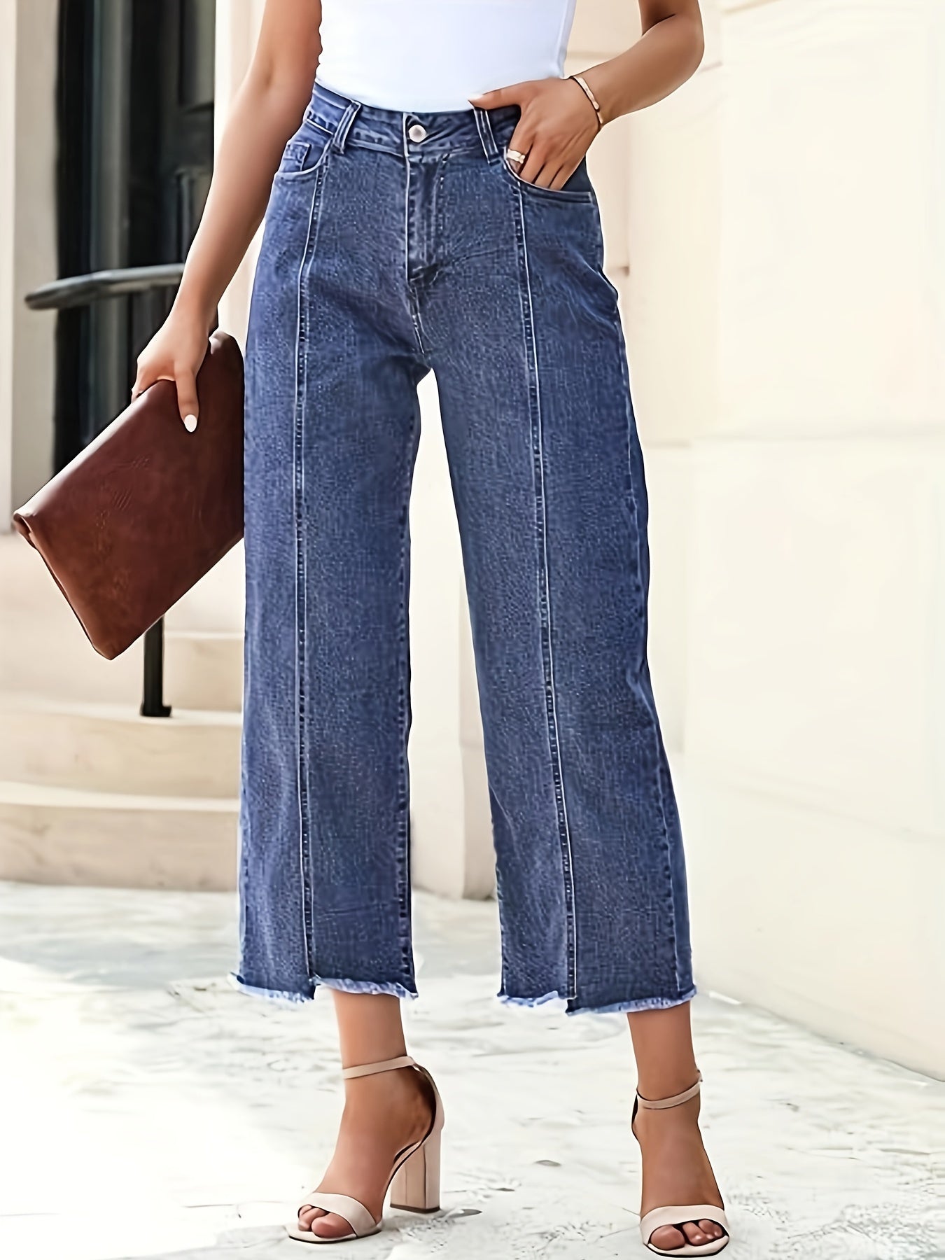 Women's Plus-Size Wide-Leg Stretch Cropped Jeans