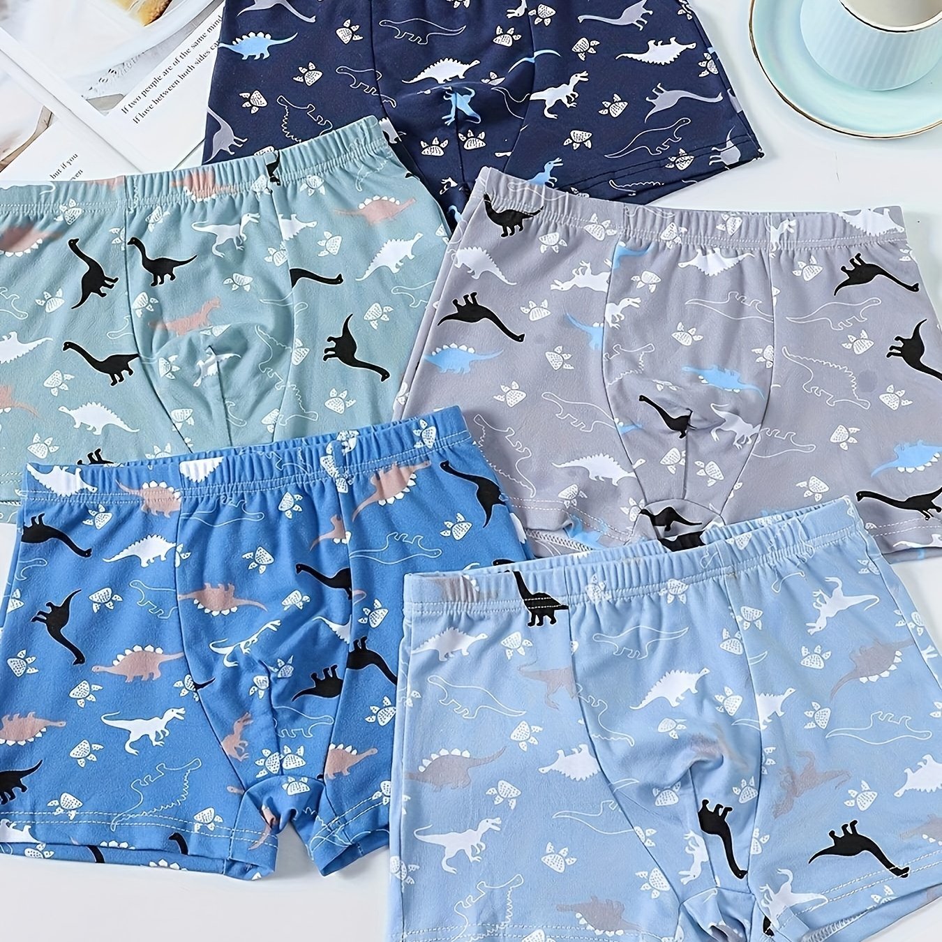 Boys 3-Pack Cotton Blend Boxer Briefs with Dinosaur Patterns, Breathable Comfortable Underwear