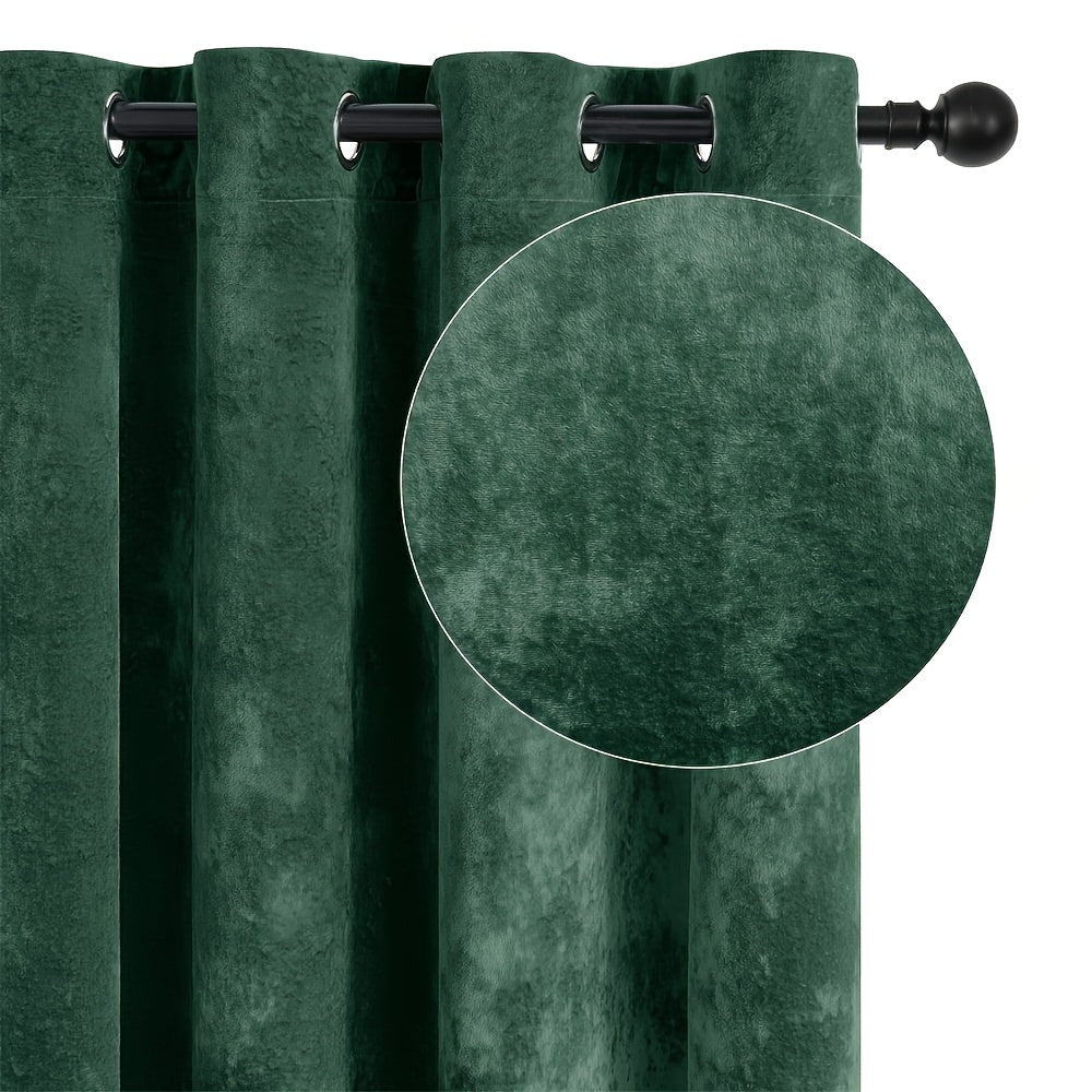 Pair of 2 Crushed Velvet Curtains with Heat and Sound Insulation for Living Room Bedroom Office