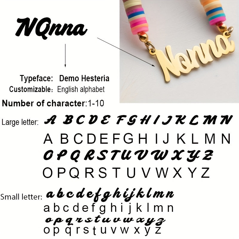 Rainbow Name Necklace in 18K Gold Plated with Polymer Clay Beads for Women