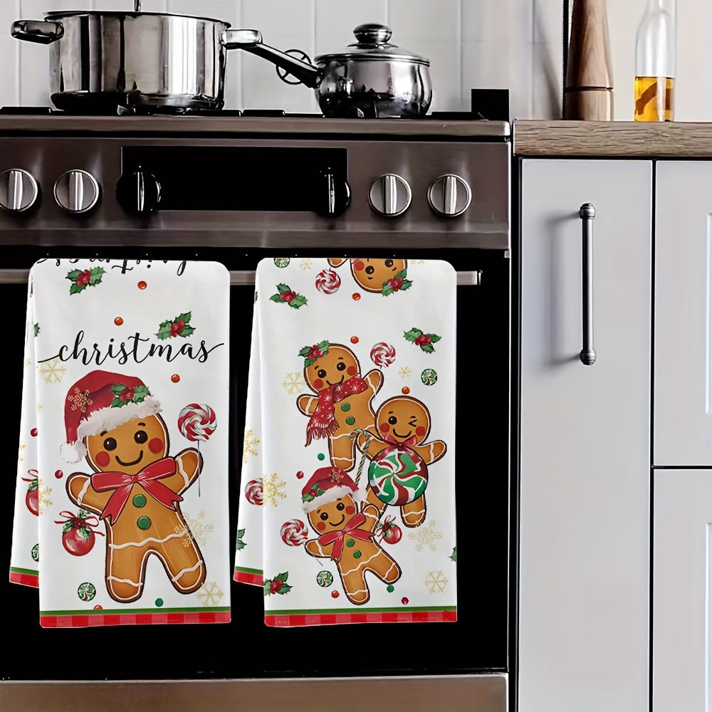 Christmas Gingerbread Man and Lollipop Kitchen Towels Microfiber Cloths Absorbent Holiday Decor