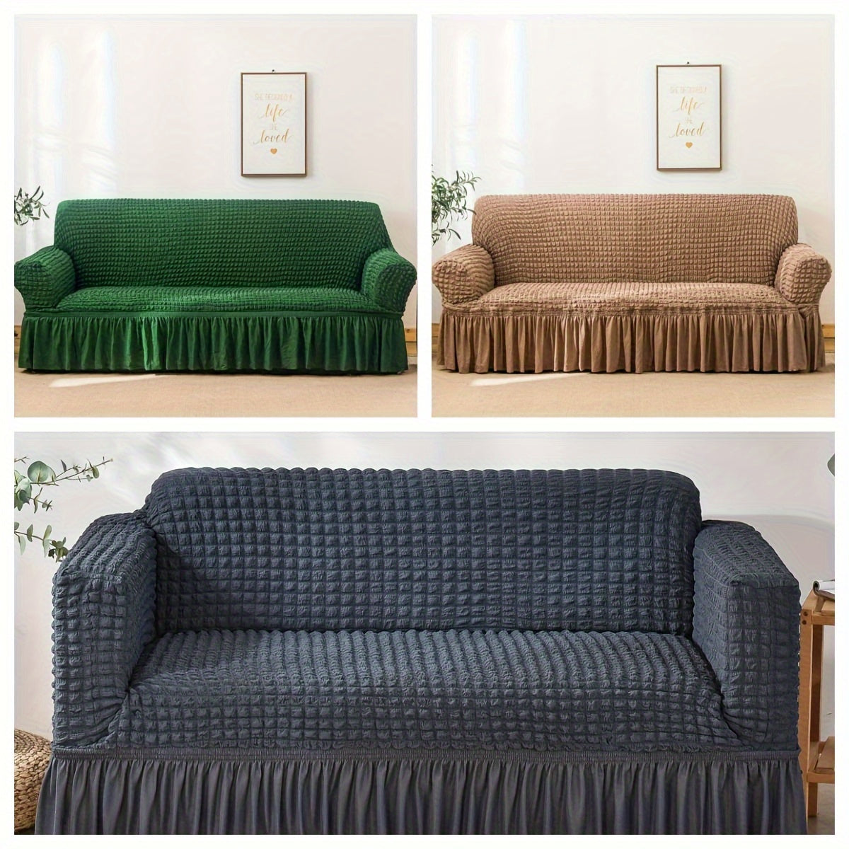 1-частный однотонный чехол для дивана из сиракка, стиль с юбкой, эластичный, прочный, растягивающийся чехол для мебели для домашнего декора.
