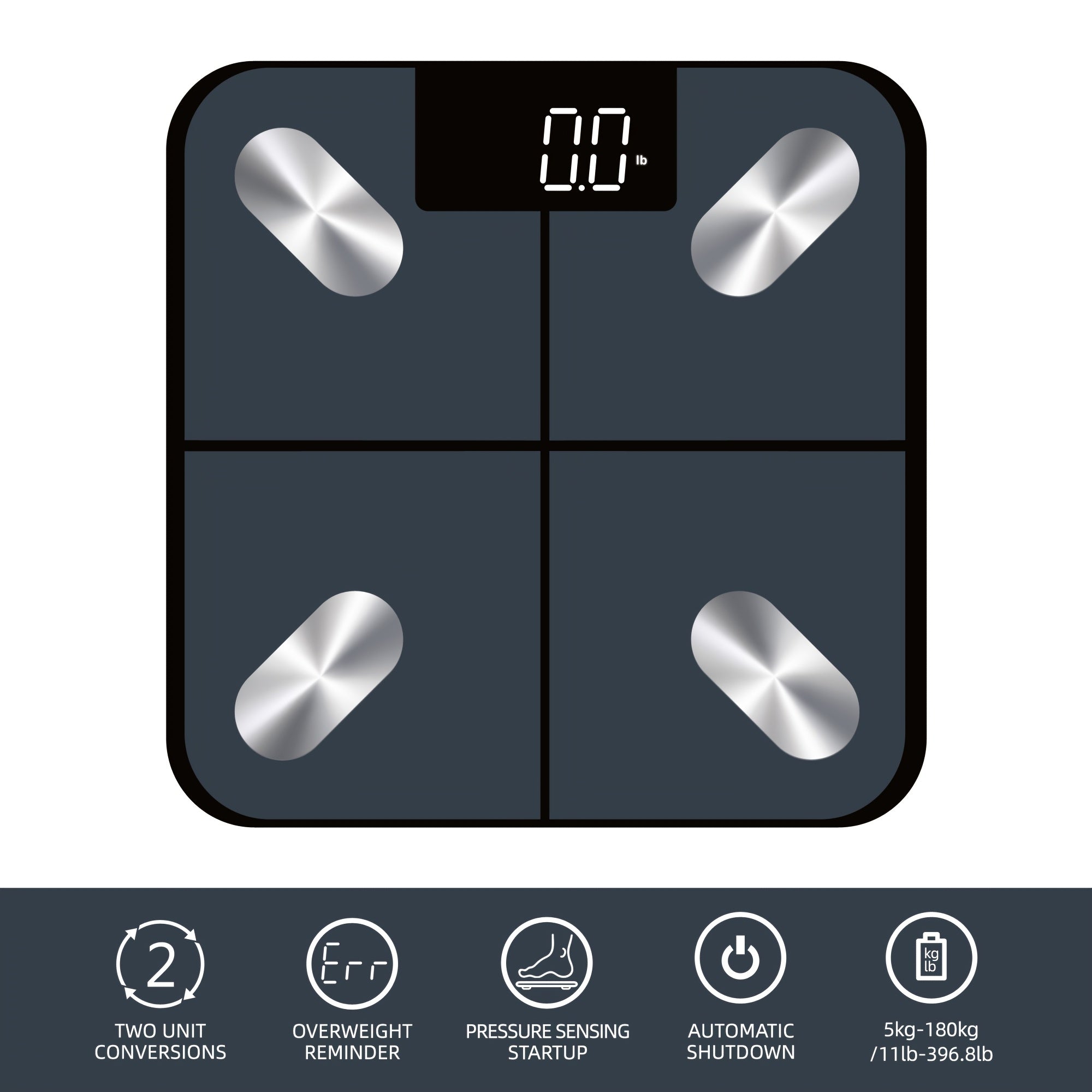 Wireless smart bathroom scale with LED display syncs with fitness apps and is battery powered