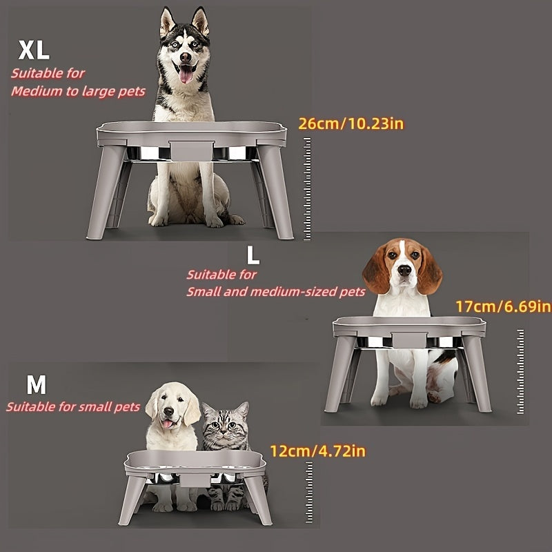 Поднятая кормушка для домашних животных с двумя нержавеющими стальными мисками, съемный дизайн для собак и кошек