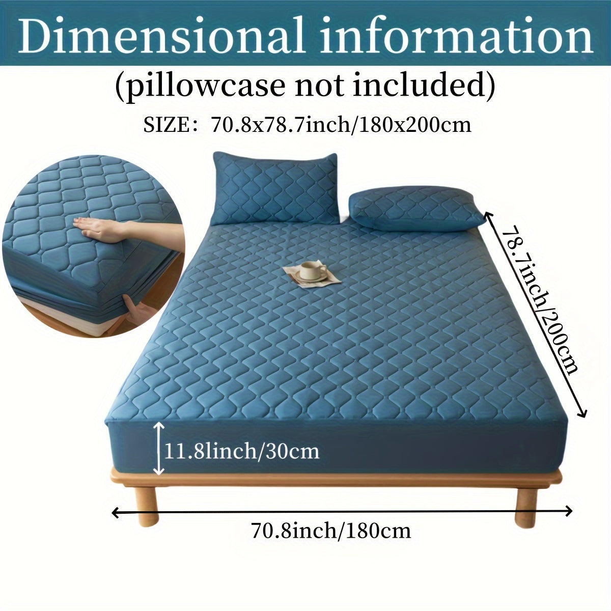 Suv o'tkazmaydigan, shovqinsiz, emboss qilingan yostiq qoplami, to'shakka mos keladigan, 29.97 sm chuqurlikdagi, yuviladigan, chang o'tkazmaydigan