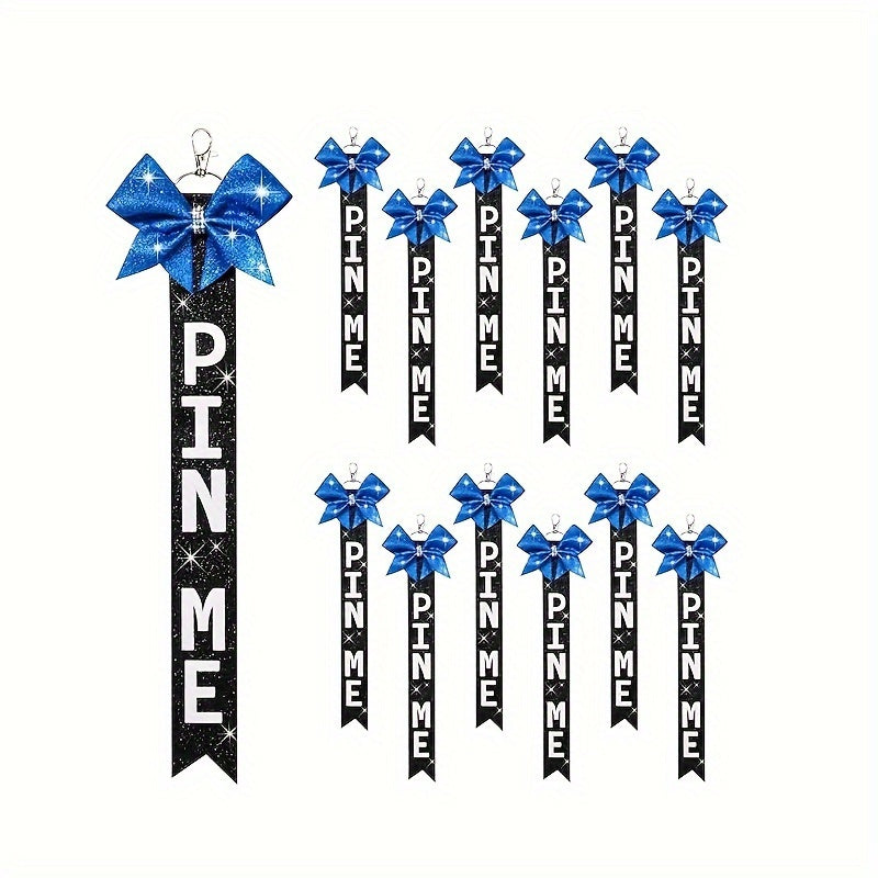 12 Sparkly Cheerleader Bow Keychains Rhinestones Glitter Ribbon for Backpacks Bags Keys