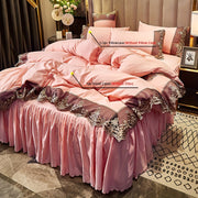 Европейский комплект постельного белья с кружевом и ворсом, 2/3 предмета, однотонное, наволочки, чехол на пуховик, моется в машине