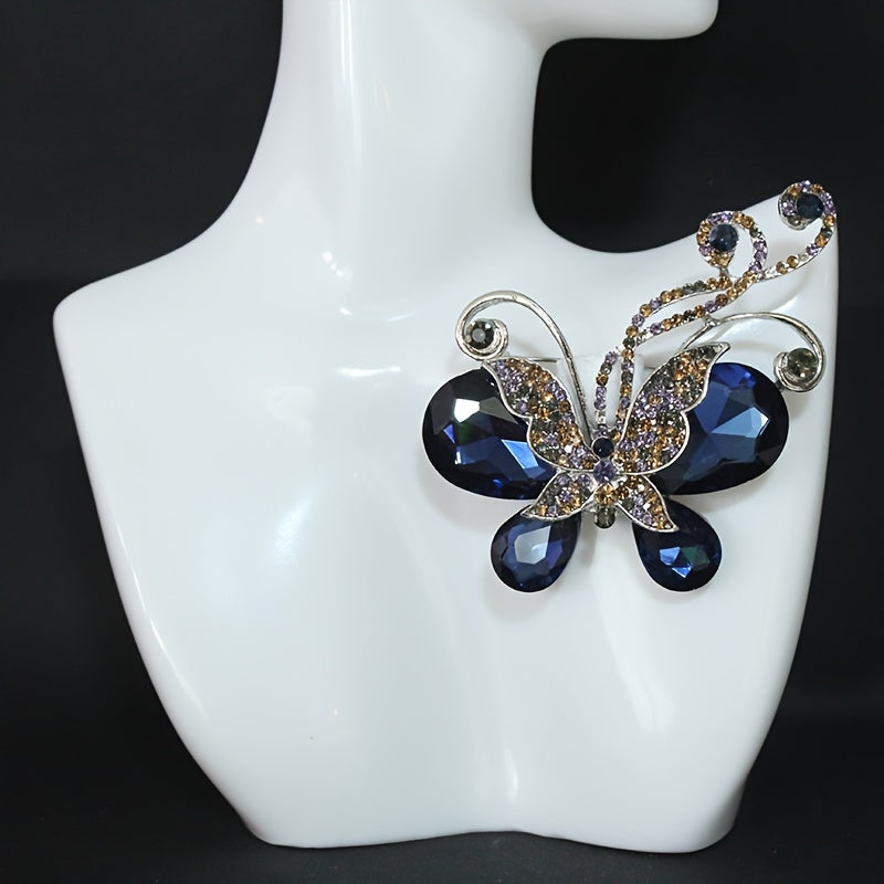 Ayollar kiyim aksessuarlari uchun shisha bilan bezatilgan kapalak shaklidagi lapel pin