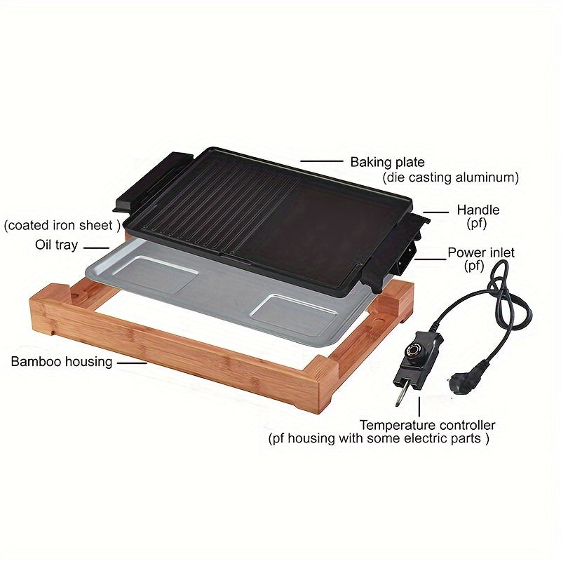Non-Stick Teppanyaki Grill Pan Electric Griddle for Home Baking BBQ European Plug