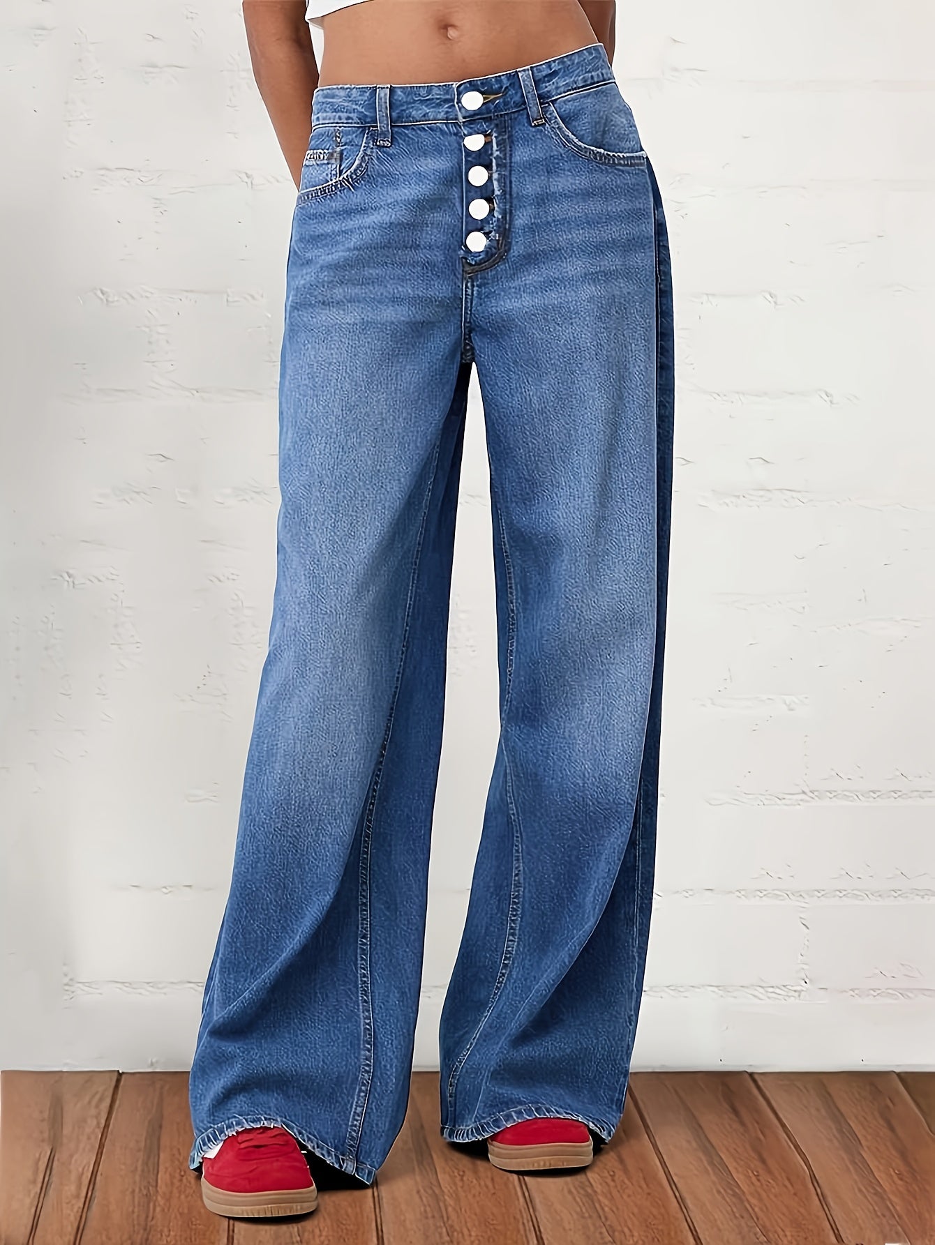 Women's Plus Size High-Waisted Wide Leg Jeans Casual Stretch Denim All-Season