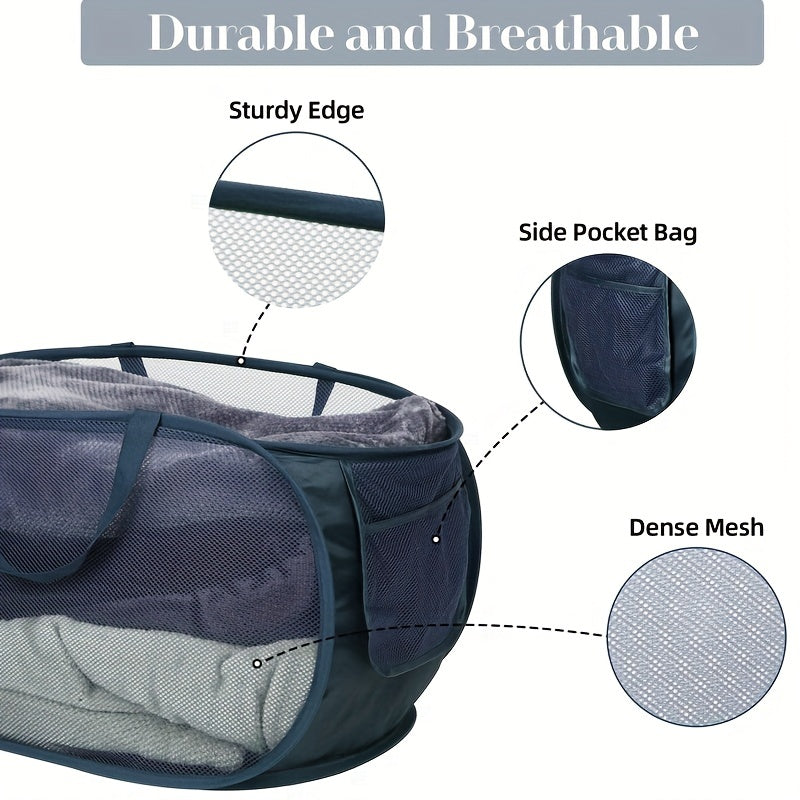 Foldable Laundry Basket with Mesh Hamper and Reinforced Handles for Laundry and Gifts