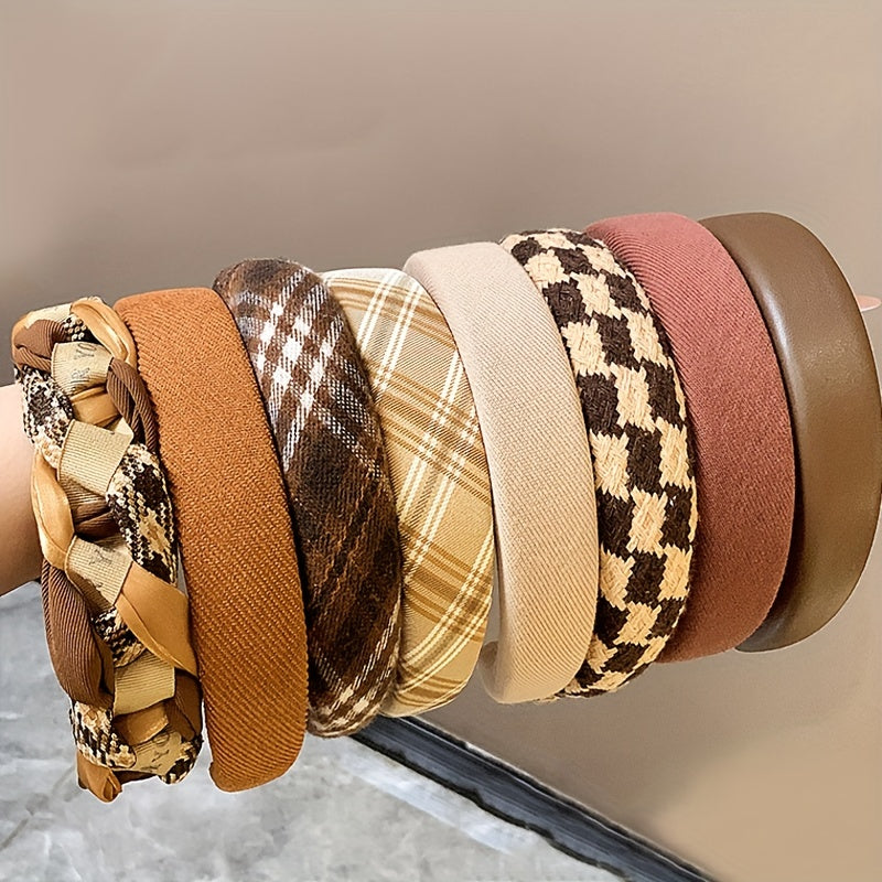 Ayollar uchun 5 ta keng mato bilan toʻqilgan va bir xil rangli soch taqishlari toʻplami, kuz qish sovgʻasi