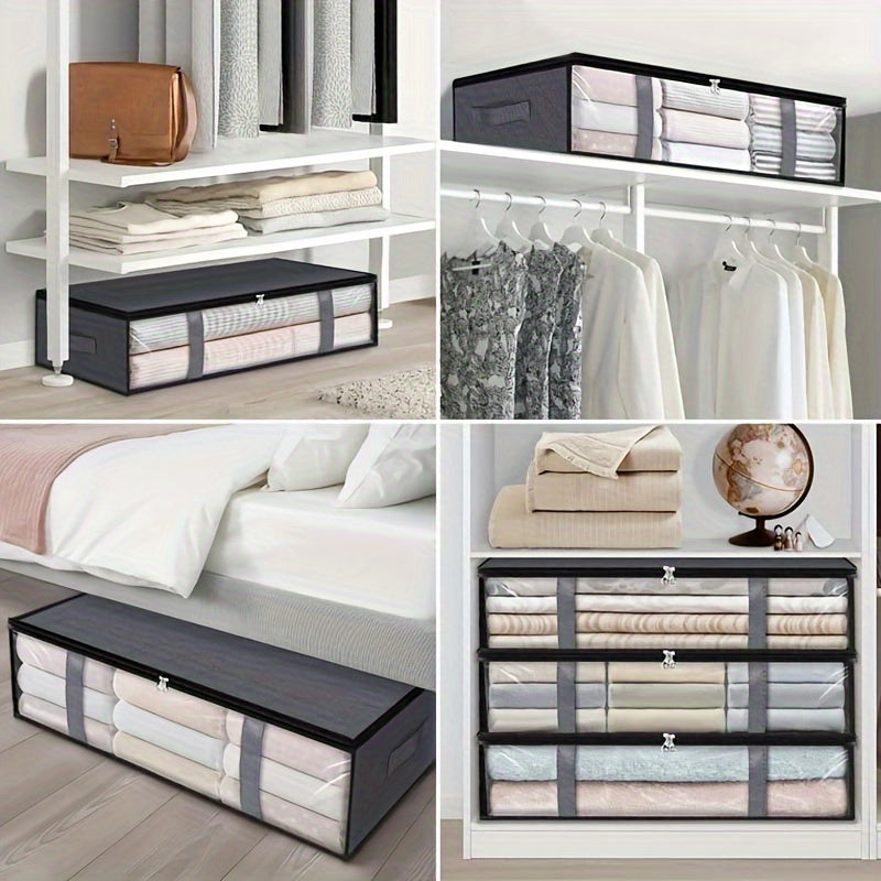 Set of 3 Foldable Under Bed Storage Bags with Clear Windows Clothes Organizer Space Saver