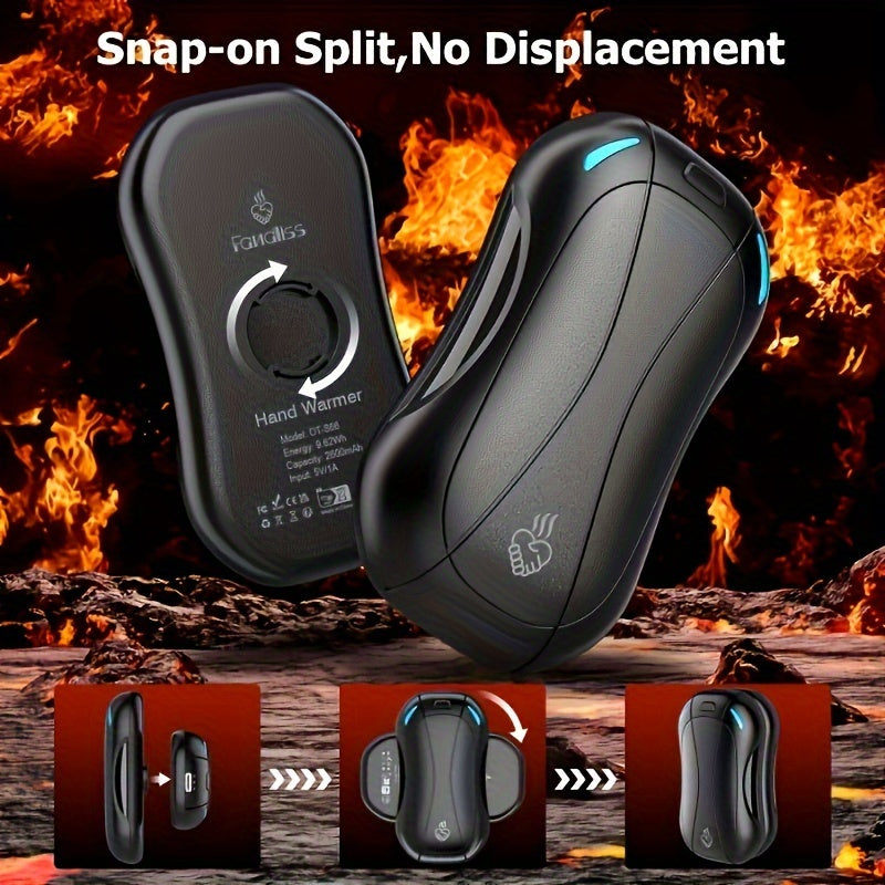 Portable Dual-Sided Heated Hand Warmer with 6000mAh Battery and USB Rechargeable