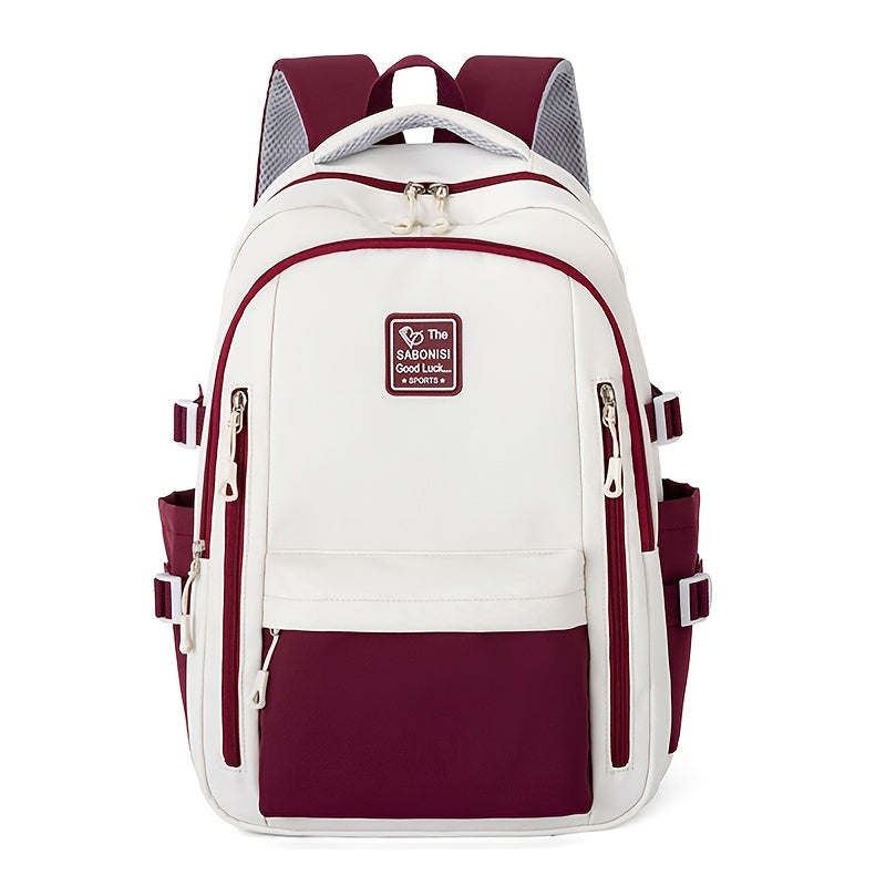 Two-Tone Water-Resistant Nylon Backpack for Students Casual Daypack with Organized Storage