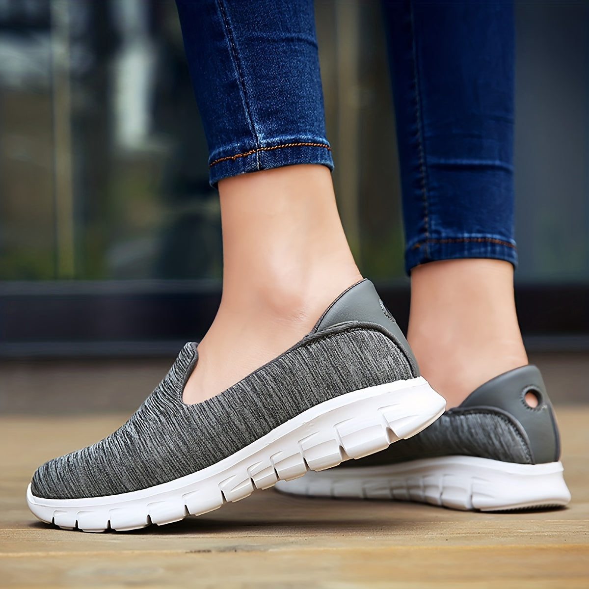 Lightweight Breathable Slip-On Sneakers for Women with Stripes and Low Top Design